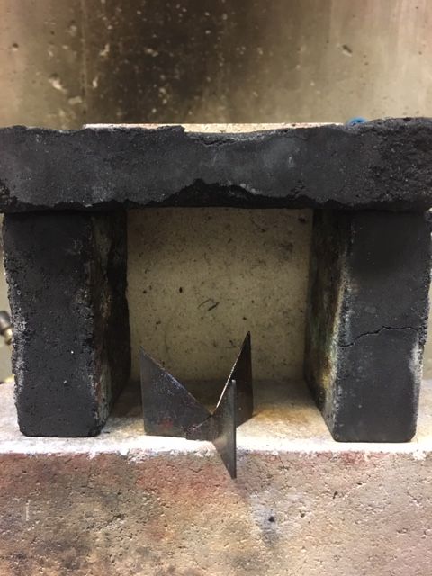 Karen Meador, Ph.D.'s Make Your Own Torch Oven - , Enameling, Enamel Jewelry Supplies, Butane Torch, Soldering, Solder, use a knife to scrape off any loose charcoal.